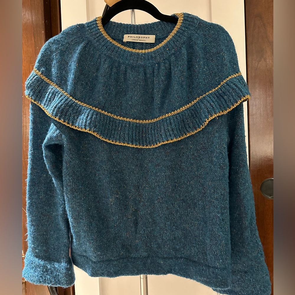 Philosophy di Lorenzo Serafini teal and gold sweater in US 6 / IT 42